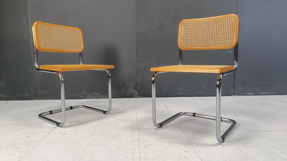 Image 1 of Ensemble de 6 chaises Cesca de style Marcel Breuer, fabriquées en Italie, années 1970