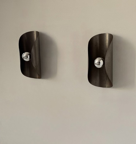 Image 1 of Coppia di applique da parete vintage, acciaio piegato, Francia, 1970