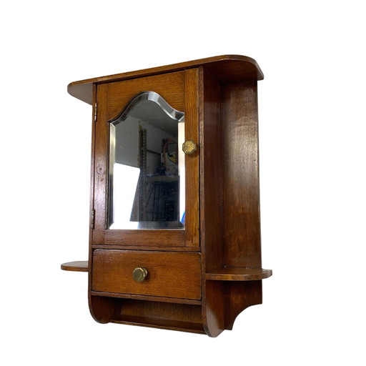 Wall Cabinet With 1 Door With Mirror With Cut Glass And 1 Drawer, 1930s