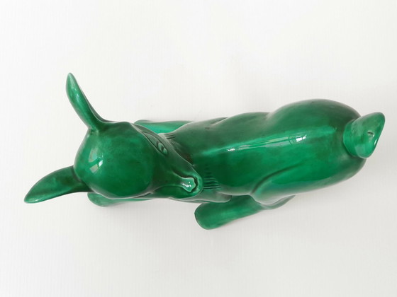 Image 1 of IMPORTANT FAON BAMBI 1960 GEANT VINTAGE CERAMIQUE VERTE HAUTEUR 30CM 60S 1960S