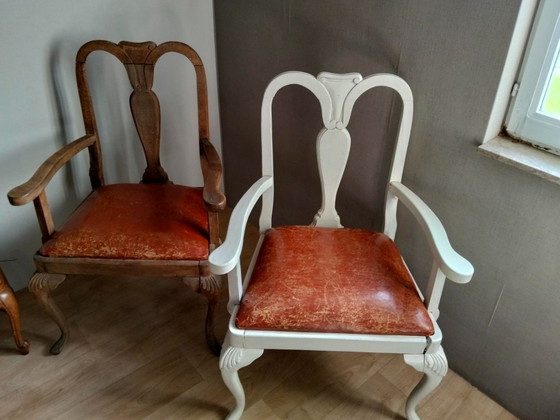 Pair of Queen Anne style Armchairs, Wood, Skai, Brown (photo 2 of 5)