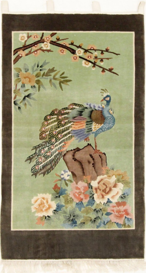 China Pure Silk Hand-Knotted Oriental Rug 125 x 70 cm Excellent Condition