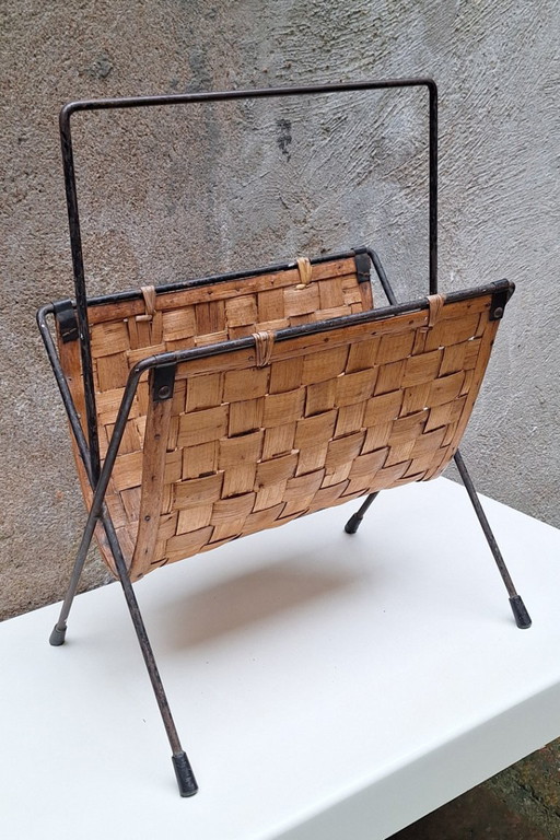 Metal and wood magazine rack