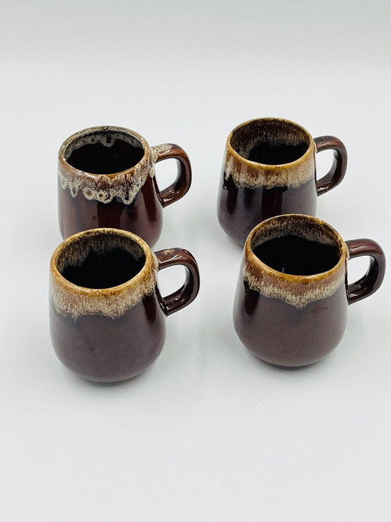 Set van 4 gevlamde steengoed kopjes, Servies, Keramiek, Bruin (foto 2 van 9)