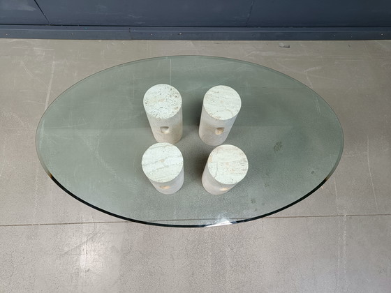 Image 1 of Table basse vintage en travertin et verre, 1970