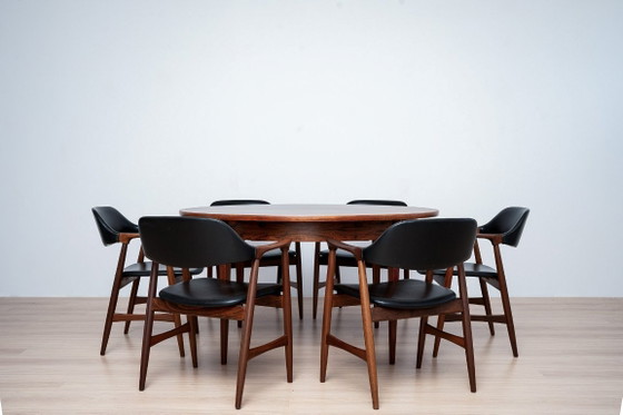 Eetkamerset uit het midden van de jaren 60, 6 Carlton fauteuils van Låte Møbelfabrikk en uitschuifbare tafel (photo 3 of 24)