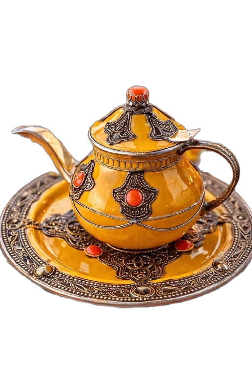 Authentic Moroccan Handcrafted Ceramic & Silver Teapot – Artisanal Collector's Piece