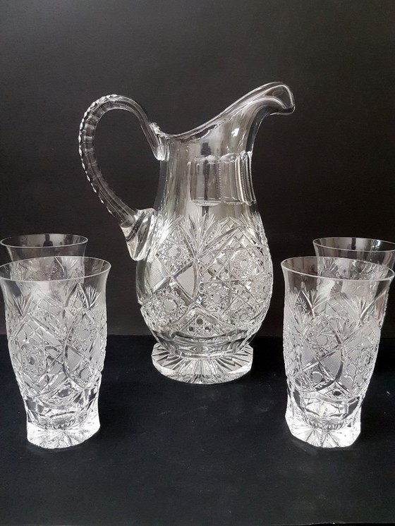 Image 1 of Brocca di cristallo e 4 bicchieri / Poděbrady 