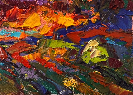 Image 1 of Original Oil Painting Autumn Nature Landscape Autumn Evening