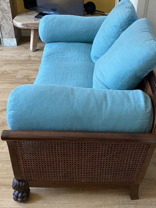 Bench With Webbing and Linen Upholstery