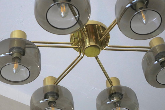 Image 1 of Large Brass and Glass Chandelier by Hans-Agne Jakobsson, Sweden 1960s