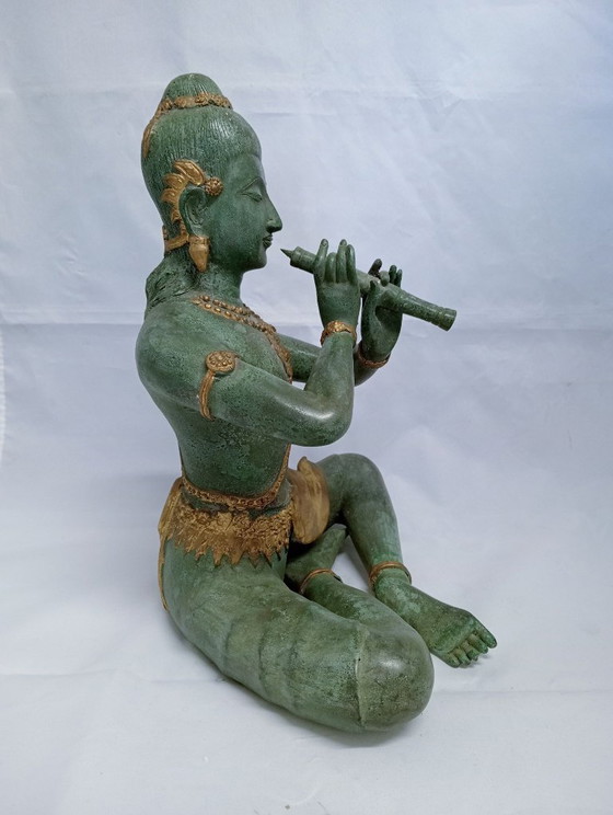 Estatua de una figura tocando la flauta, pátina verde, Esculturas, Bronce, Aziatisch (foto 5 de 7)