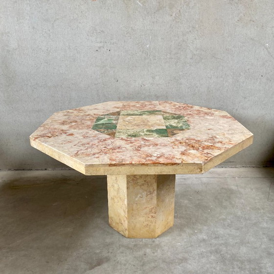 Image 1 of Vintage Marble Travertine Dining Table Italian Design