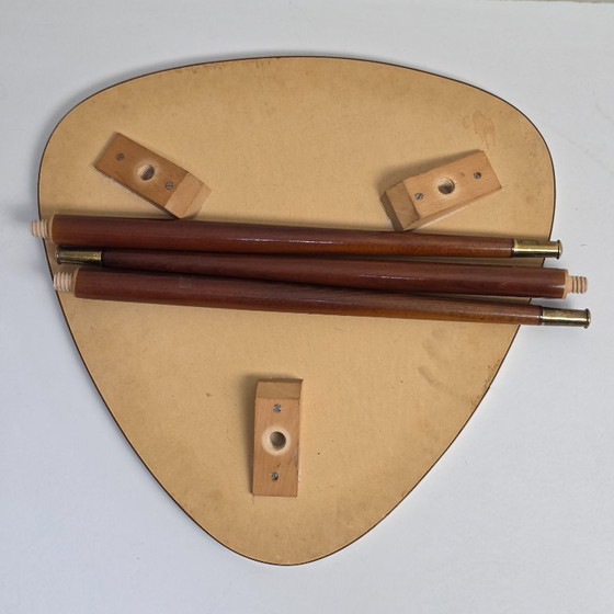 Image 1 of Vintage coffee table. Triangular, three-legged "kidney table". Top with funky retro pattern. 1950 / 1960. Mid-century