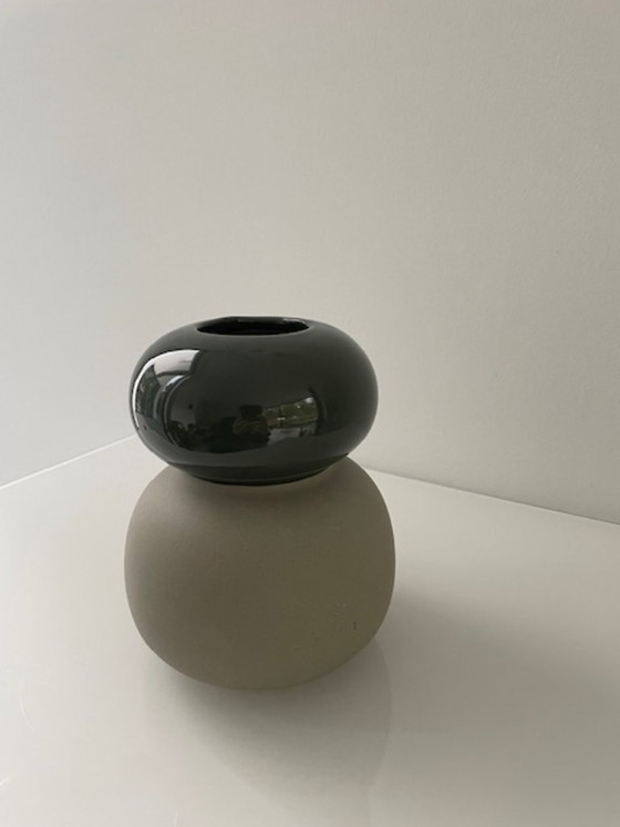 Image 1 of Modern sculptural design vases in taupe, dark green and mint