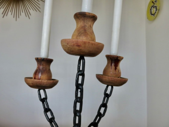 Image 1 of Candeliere brutalista, metallo e legno, anni '20