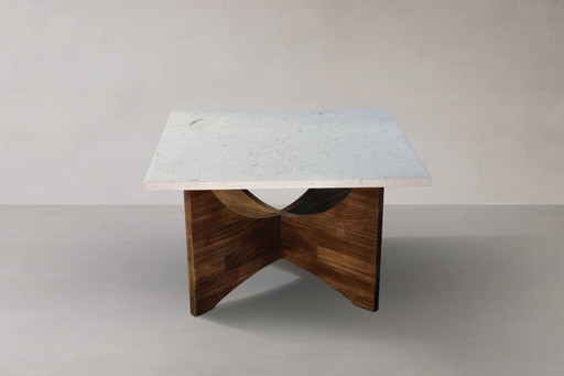 Couchtisch quadrata Crema Perla aus Naturstein und Massivholz Eiche