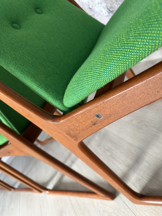 Set of 4 Danish teak chairs, green, 1970s/60s, Vamdrup – Dining chairs, Wood, Cotton (photo 7 of 13)