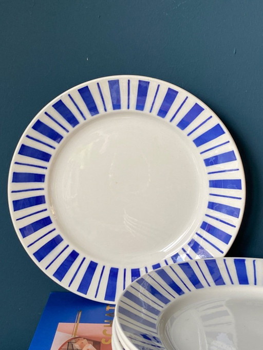 Badonviller Set de 6 assiettes à dîner vintage rayées