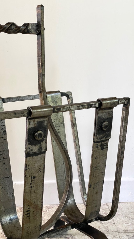 Image 1 of Vintage Brutalist Steel Magazine Rack