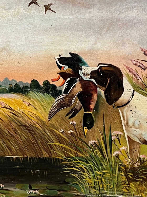 Gaston Corbier (1869-1945), "Caccia alle anatre.", Dipinti e disegni, Legno (foto 9 di 11)
