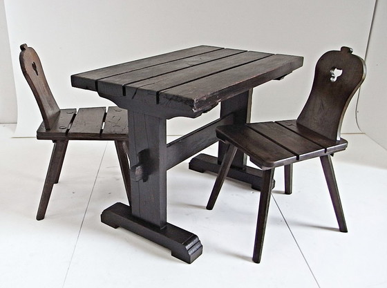 Image 1 of Set da giardino ALFONS, tavolo con 2 sedie, realizzato a mano, in rovere massello, anni '70