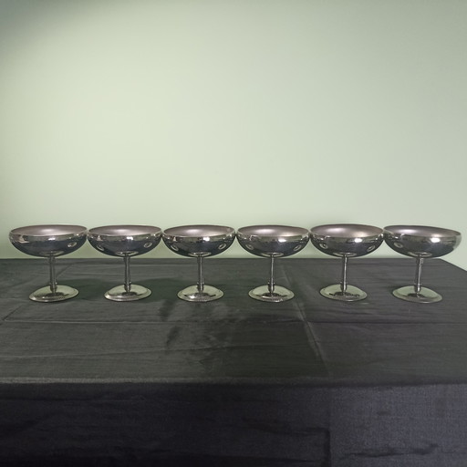Juego de 6 copas de helado vintage Letang Remy – Diseño francés – Acero inoxidable 18/10
