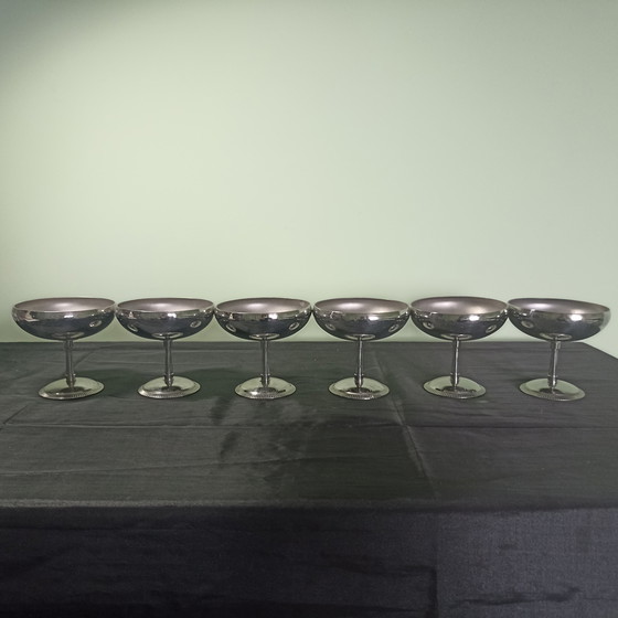 Image 1 of Set di 6 coppe da gelato vintage Letang Remy – Design francese – Acciaio inossidabile 18/10