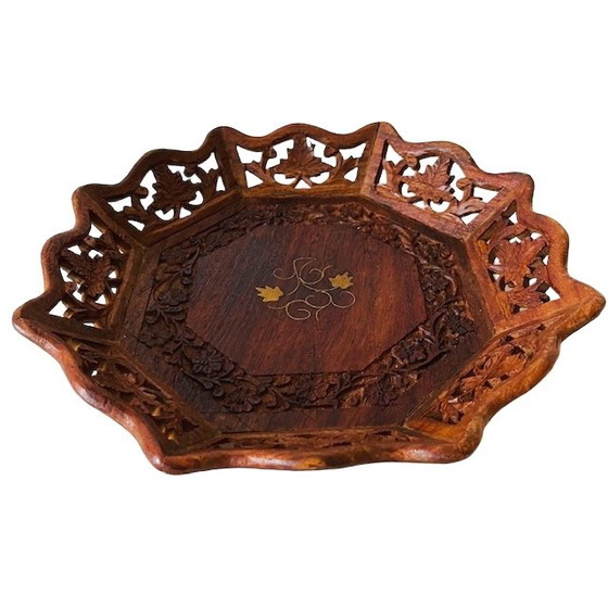 Image 1 of Vassoio da intaglio vintage in teak orientale
