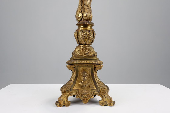 Image 1 of Grande portacandele da chiesa in bronzo e rame del XVIII secolo, Francia