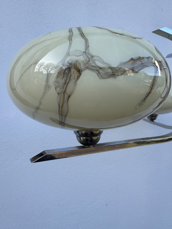 Image 1 of Lampadario Art Déco in cromo e vetro opalino marmorizzato