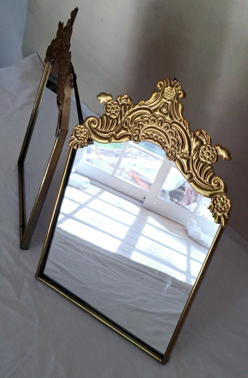 Paire louis xv gilded mirrors/ freestanding/mounted/gold/metal/vintage/50/60/midcentury modern quality