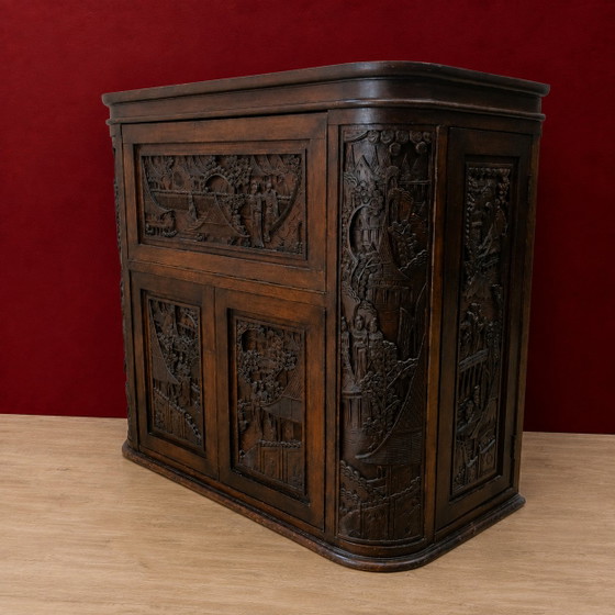 Vintage Teak Houten Thaise / Aziatische Barkkast / Drankkast / Bohemian Toog / Barmeubel (Houtsnijwerk) (photo 4 of 15)