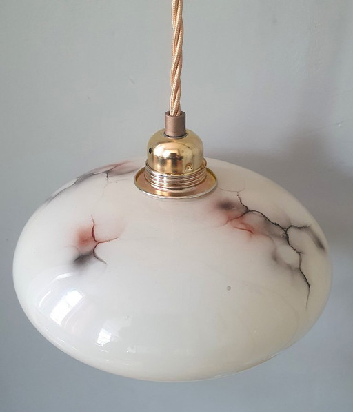 Vintage marbled pendant lamp - opaline glass - Art Deco – hanglampen, Metal (photo 2 of 16)