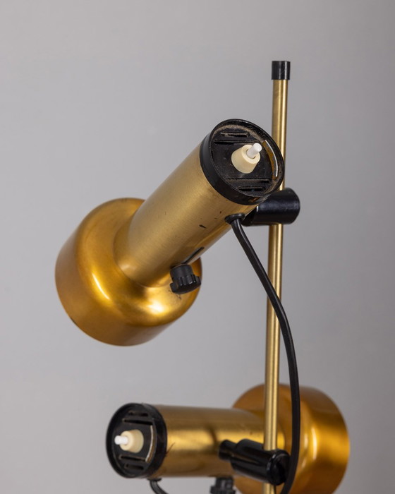 Image 1 of Lampadaire vintage des années 70 en laiton doré avec deux lampes, design italien