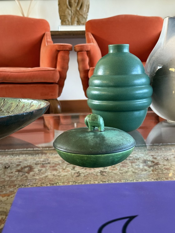 Image 1 of Art deco cuenco de cerámica verde / vide poche, Angelo Biancini, Società Ceramica Italiana, Laveno Italia 1930s