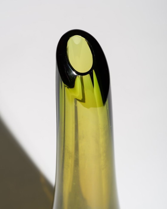 Image 1 of WMF Glass Vase Trio by Erich Jachmann – Sculptural Gradient Forms in Green & Amber, Germany, 1950s
