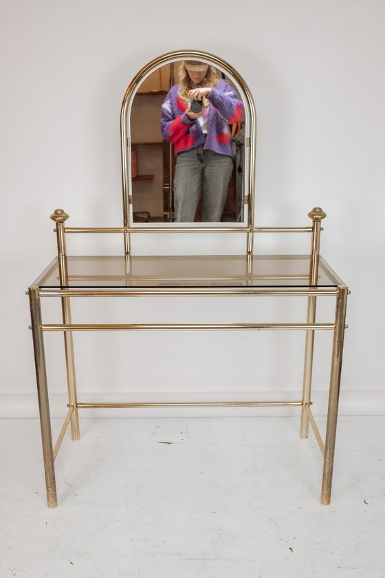 Image 1 of Vintage brass vanity table with stool