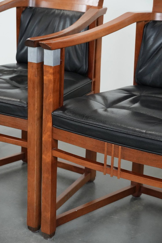 Image 1 of 4 x Schwarze Schuitema Art-Deco-Esszimmerstühle aus Leder mit Armlehnen aus der Decoforma-Serie