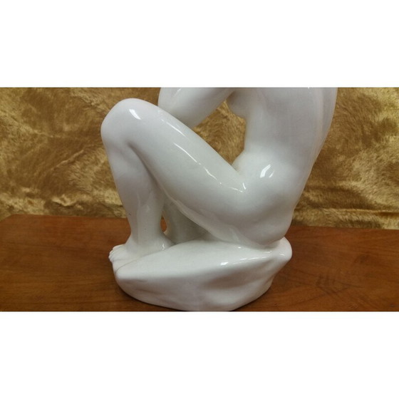 Image 1 of Vintage ceramic sculpture of a seated nude woman by Art Deco, Czechoslovakia 1940