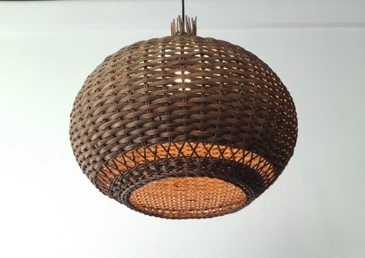 Magnifique suspension en rotin, suspension style Mid-Century Modern, lampe de table vintage