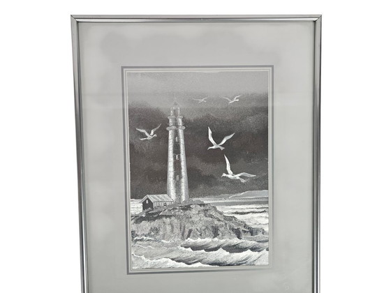 Image 1 of Jean Roy Hardelin - « Art de la feuille d'argent » - Image sur feuille d'argent - Signé - France - Années 1970