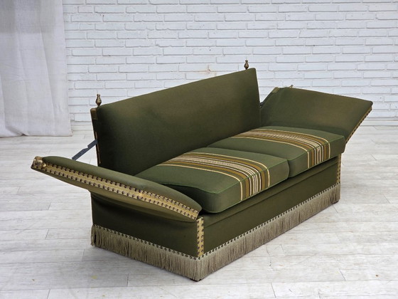 1970s, Danish 2-seater drop arm "Spanish" sofa, furniture wool. – 2 seaters, Wood (photo 13 of 20)