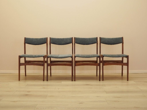 Set di quattro sedie in teak, design danese, anni '70, prodotte in Danimarca.