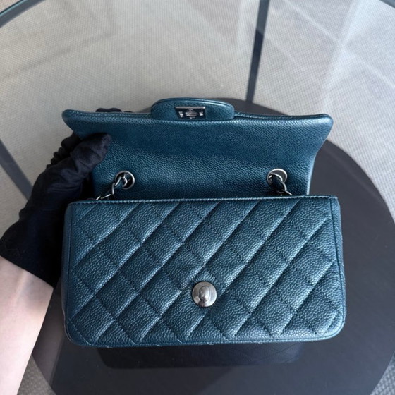 Image 1 of Chanel Classic Flap Mini - 20 cm Caviar Quilted Donkerblauw Groen Zilveren Hardware Serie 20