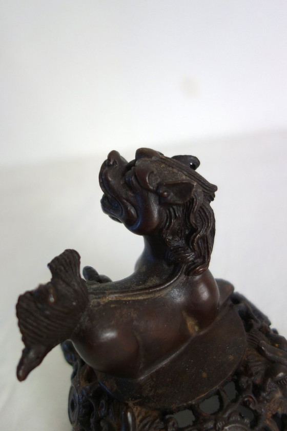 Image 1 of Quemador de perfume/incienso trípode grande con decoración de dragón, China