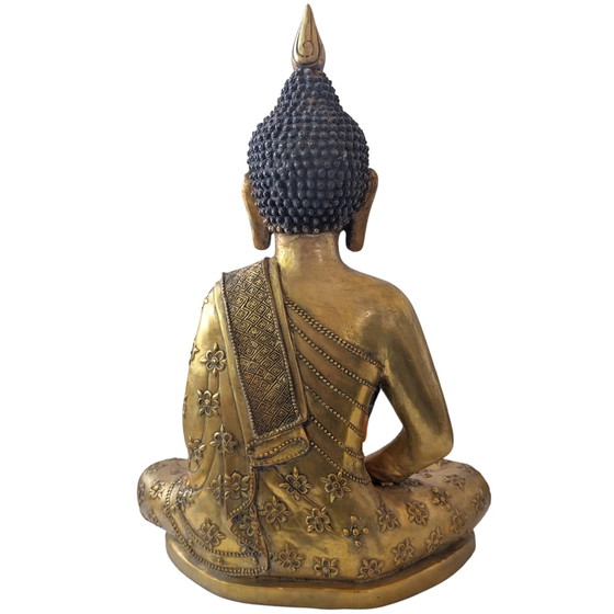 Statue de Bouddha en bronze sino-tibétaine exclusive – Dhyana Mudra – Richement décorée en haut-relief (photo 5 of 10)