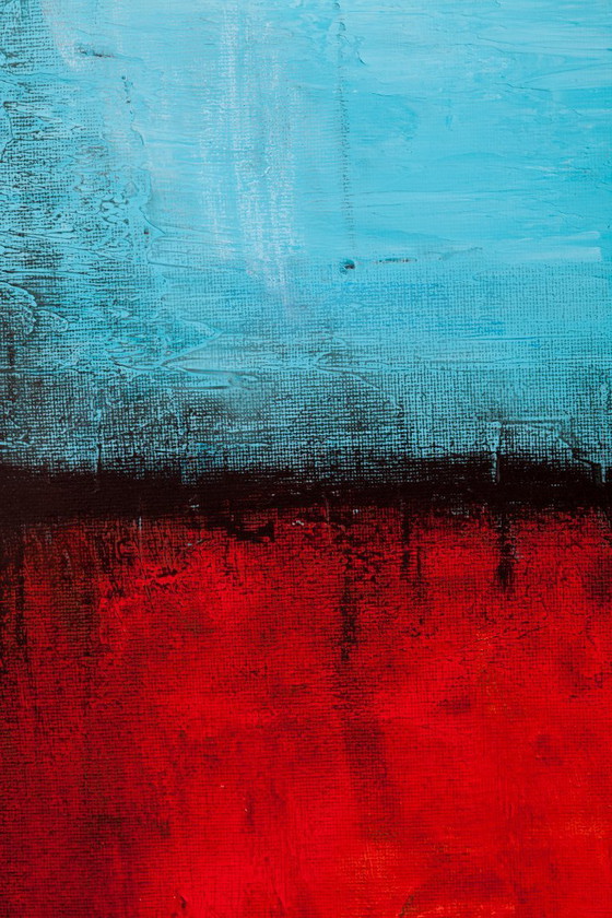 Image 1 of Blue and Red original minimalist abstract modern painting, stretched canvas