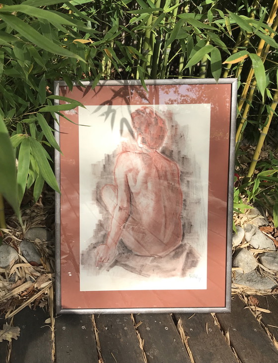 Image 1 of Gerahmte Akt-Kohlezeichnung