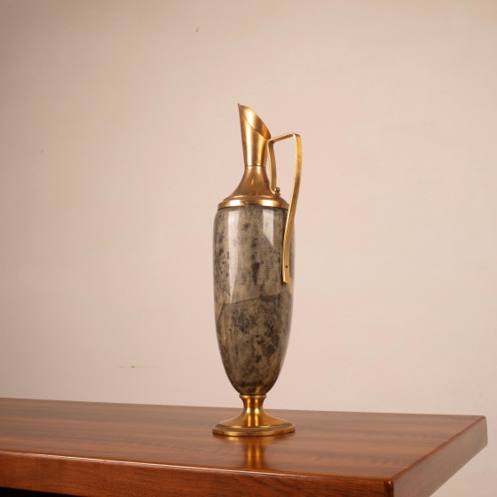 Termo Macabo de pergamino gris y latón Cusano Milanino, Italia 1960 – Carritos de bar, Brass (photo 2 of 18)